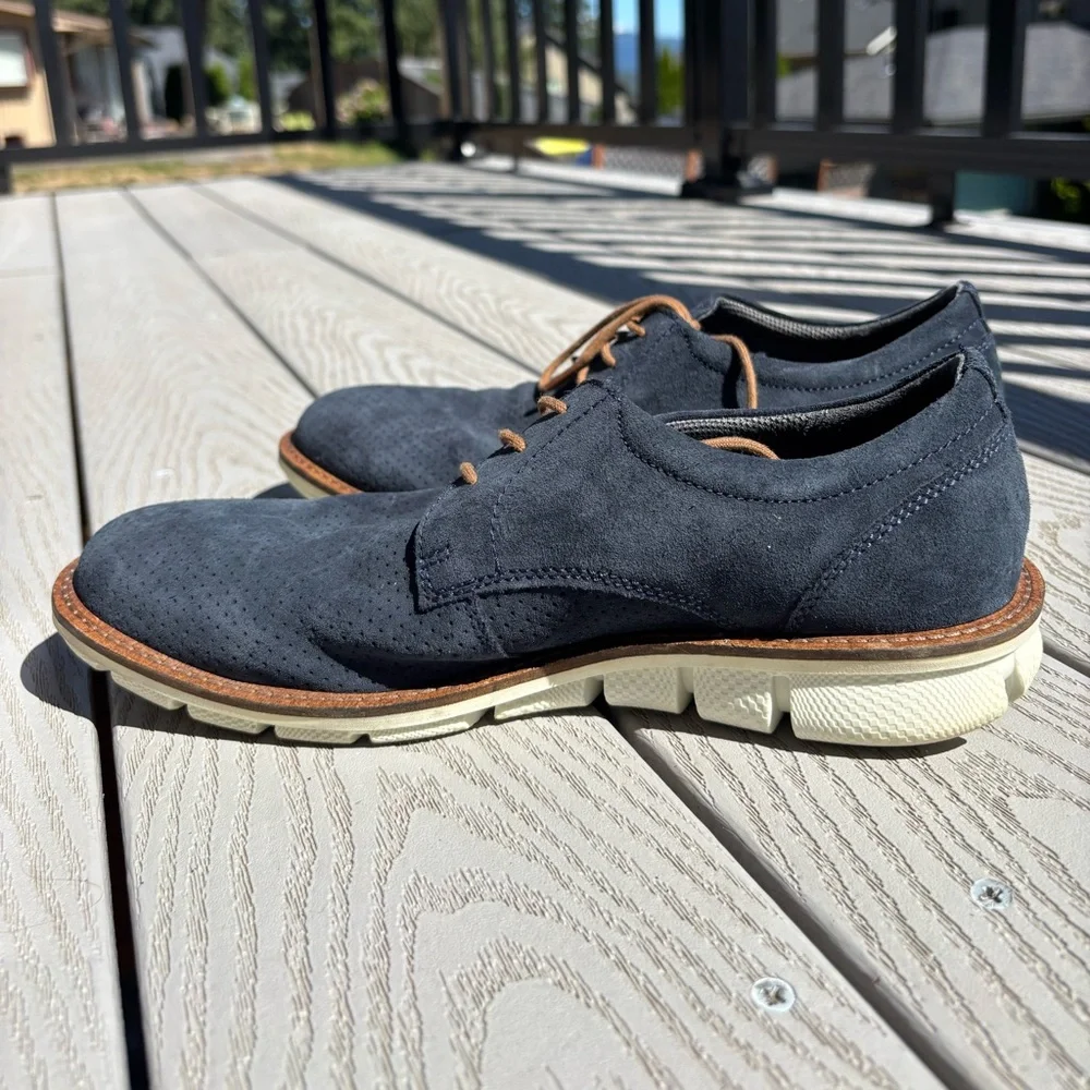 Ecco Men's Jeremy Perforated Tie Derby Oxford Navy Blue Sneakers US Size 7 - 7.5